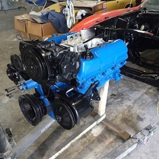 Ford 351Cleveland is ready to go back into its 1972 Mach 1 engine compartment. The motor has been fully rebuilt and refinished #ford #mach1 #classiccar #barnfind #theshophotrods